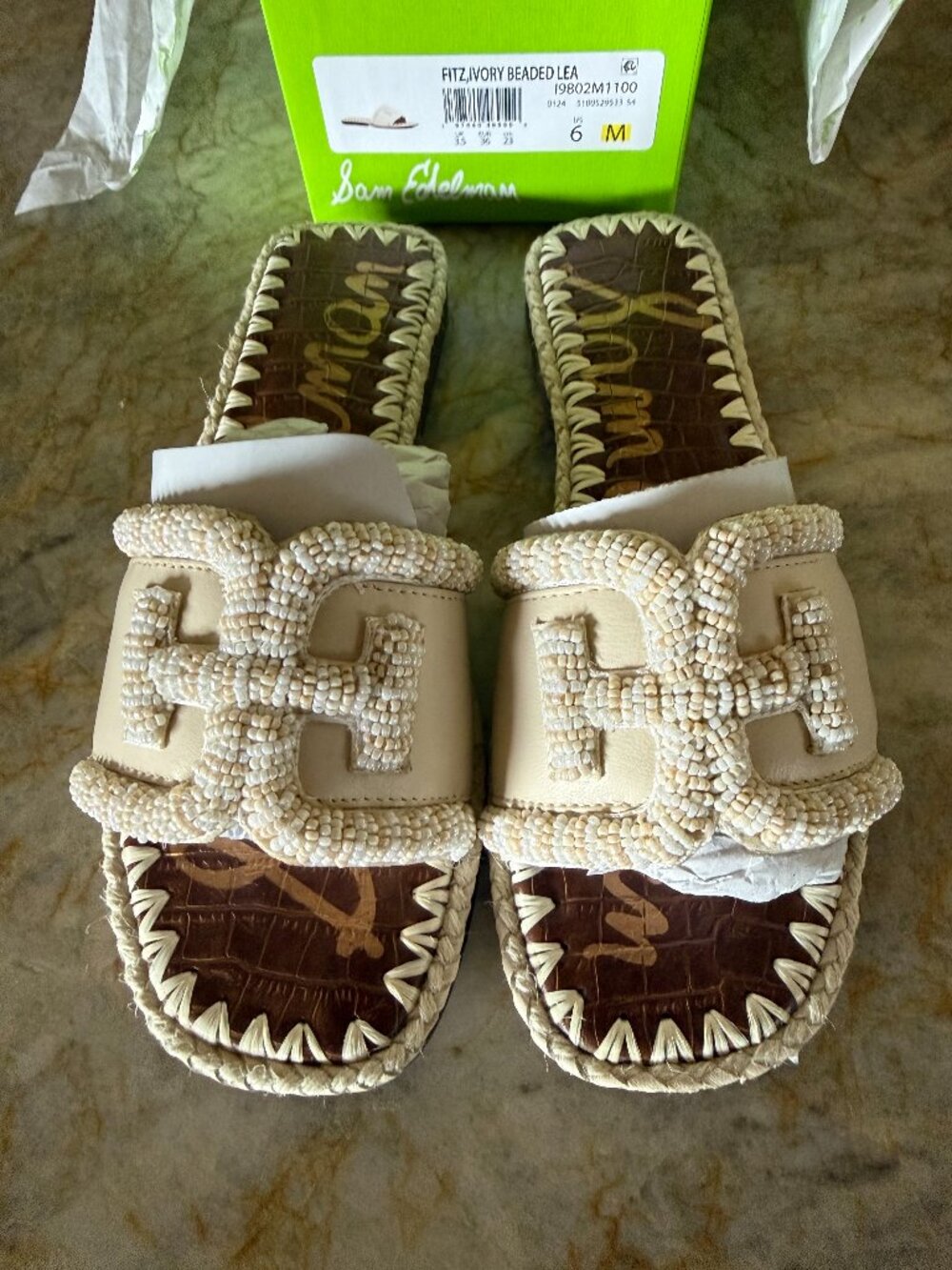 Sam Edelman Fitz Ivory Beaded Slide Sandals